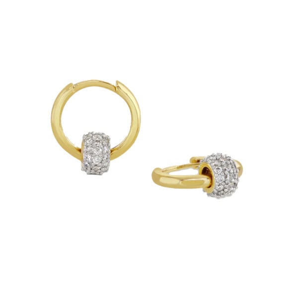 Two-tone Pave Barrel Hoop Earrings