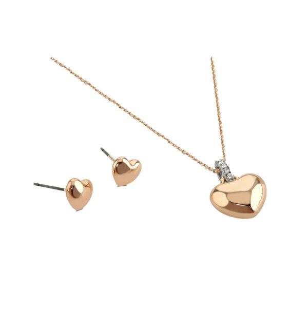 Puffed Heart Earring & Pendant Set